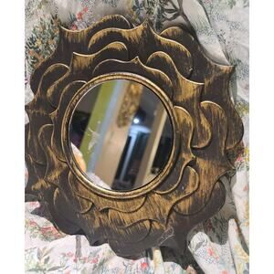 Gold Black Small Mirror Sunburst Starburst Glass Plastic 9.5x9.5 Home Office Gym